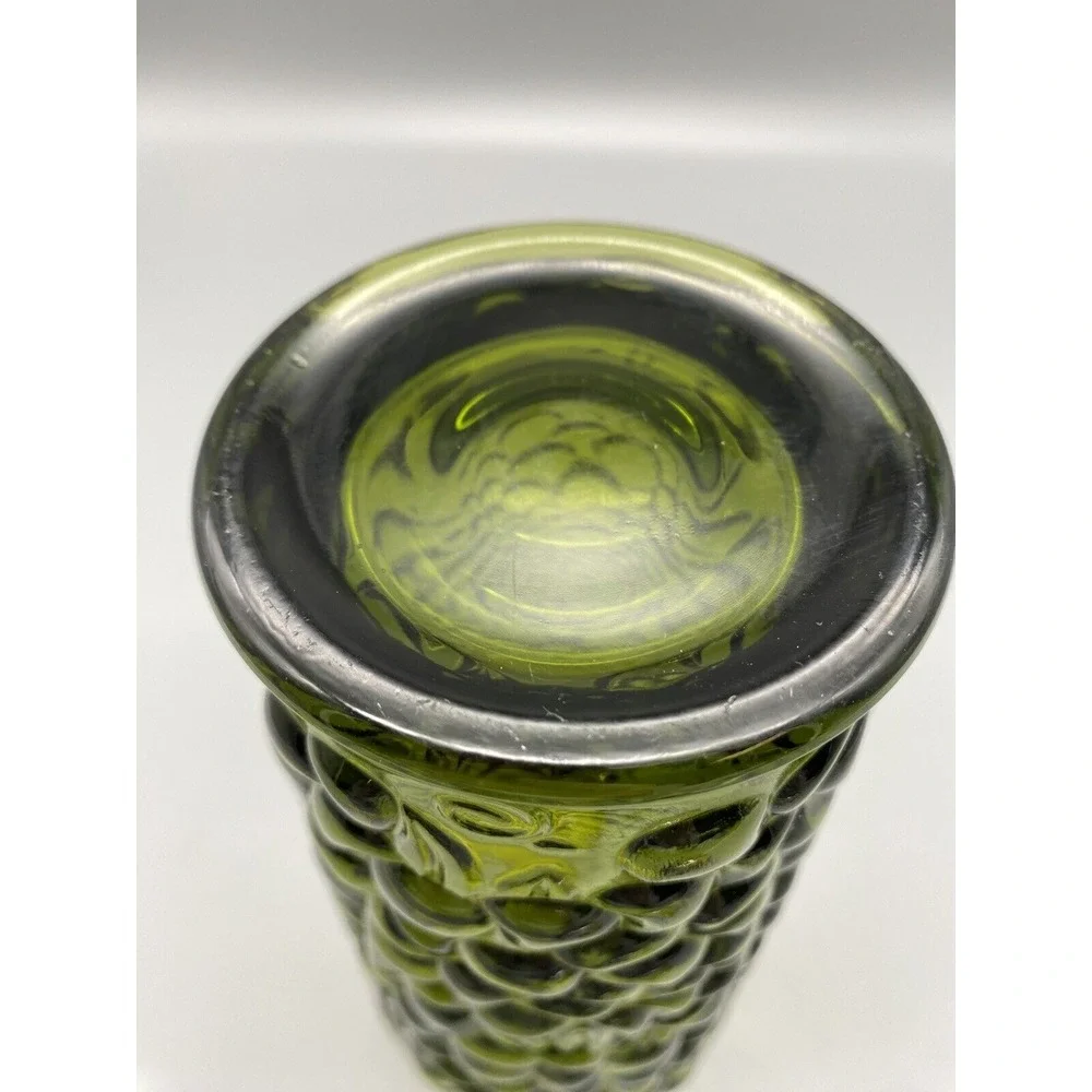 Mid-Century Modern Indiana Avacado Green‎ Glass Vase W/Embossed Grapes